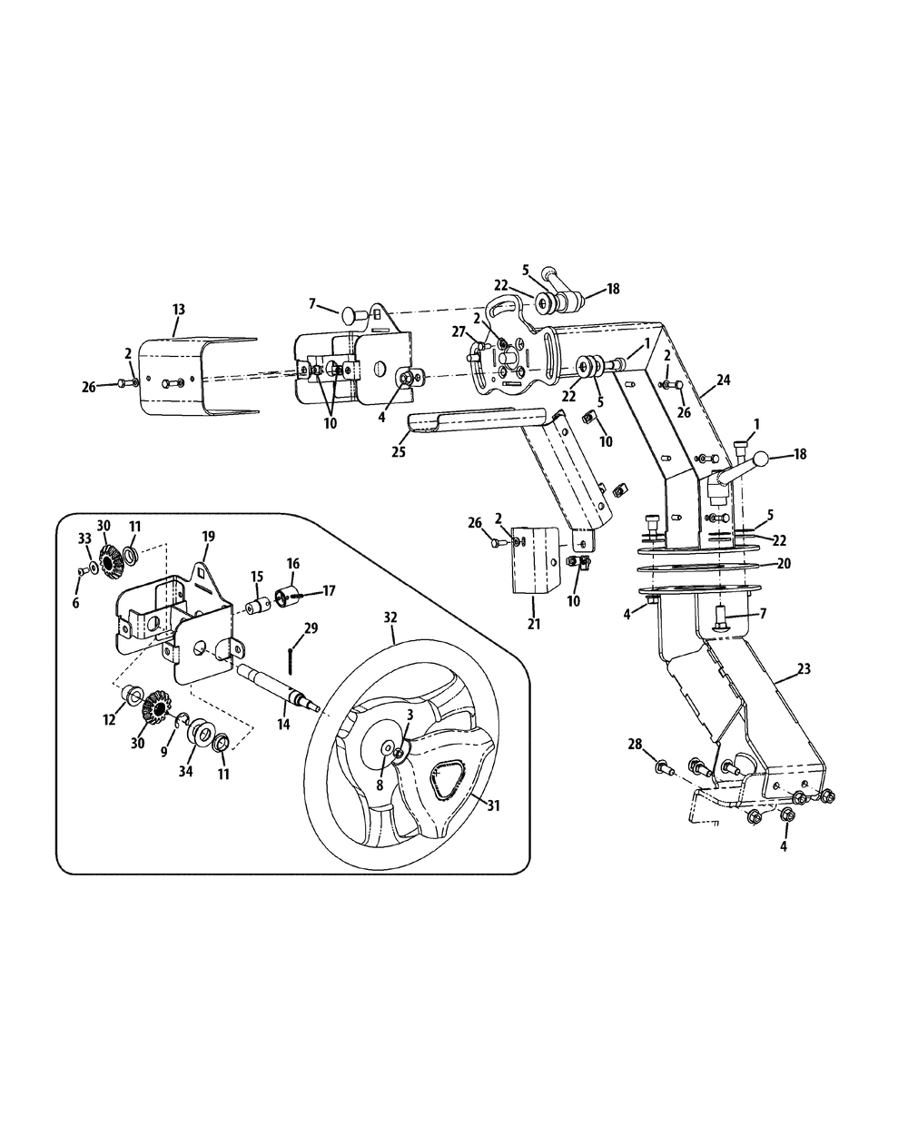Steering Column Diagram and Parts List for S7232-D 53AY8DU8050-312HP Cub Cadet Lawn Tractor